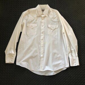 VINTAGE WHITE ELY CATTLEMAN PEARL SNAP BUTTON DOWN LONG SLEEVE SHIRT SIZE 17/35